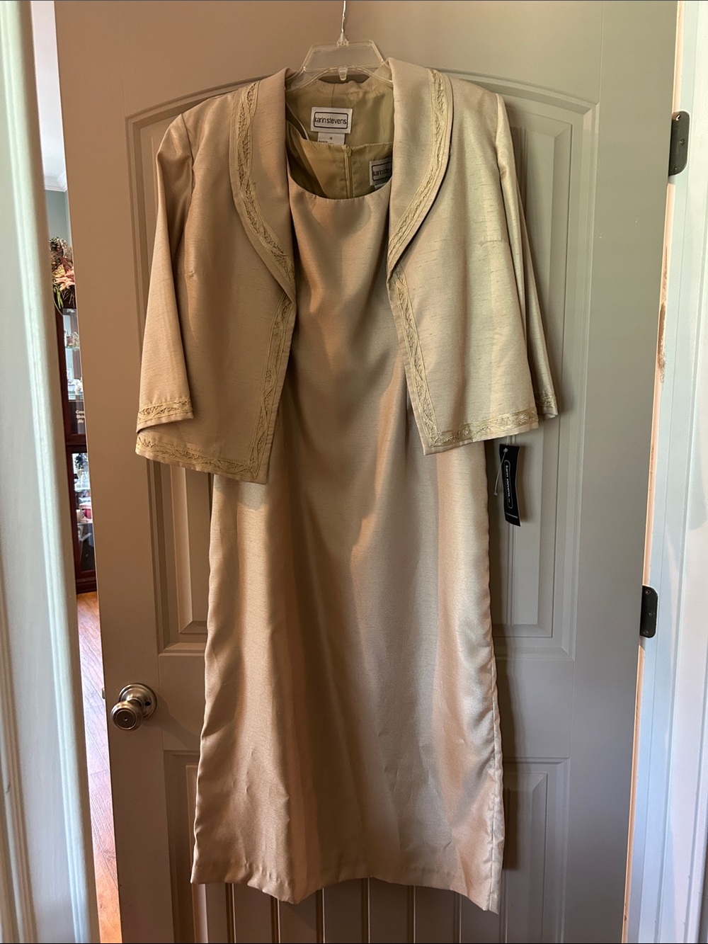 Karin Steven’s Evenings Champagne Sheath Dress with Cropped Jacket